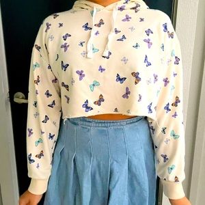cream cropped hoodie with butterfly print 🦋